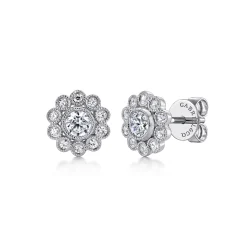 New Gabriel & Co. Floral - 14K White Gold Diamond Flower Stud Earrings