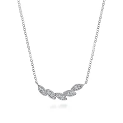 Sale Gabriel & Co. Floral - 14K White Gold Diamond Leaf Curved Bar Necklace