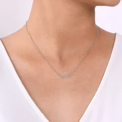 Sale Gabriel & Co. Floral - 14K White Gold Diamond Leaf Curved Bar Necklace