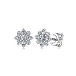 Gabriel & Co. Floral - 14K White Gold Floral Diamond Stud Earrings