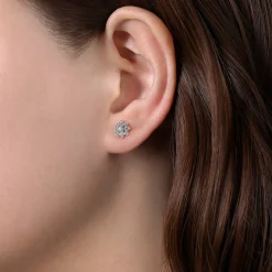 Gabriel & Co. Floral - 14K White Gold Floral Diamond Stud Earrings