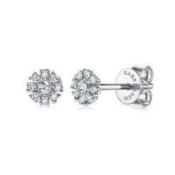 Hot Gabriel & Co. Floral - 14K White Gold Floral Diamond Stud Earrings