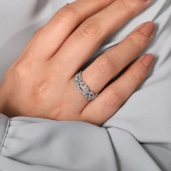 New Gabriel & Co. Floral - 14K White Gold Floral Inspired Diamond Stackable Ring