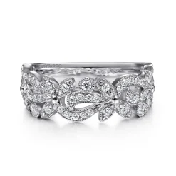 New Gabriel & Co. Floral - 14K White Gold Floral Inspired Diamond Stackable Ring