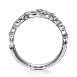 New Gabriel & Co. Floral - 14K White Gold Floral Inspired Diamond Stackable Ring