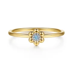 Clearance Gabriel & Co. Floral - 14K White Yellow Gold Bujukan and Blue Topaz Flower Stackable Ring