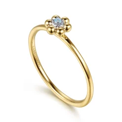 Clearance Gabriel & Co. Floral - 14K White Yellow Gold Bujukan and Blue Topaz Flower Stackable Ring