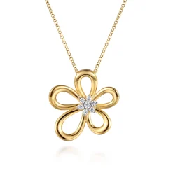 Gabriel & Co. Floral - 14K White Yellow Gold Diamond Floral Pendant Necklace