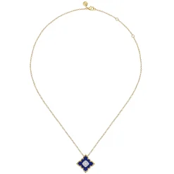 Discount Gabriel & Co. Floral - 18K White Yellow Gold Diamond and Lapis Floral Pendant Necklace