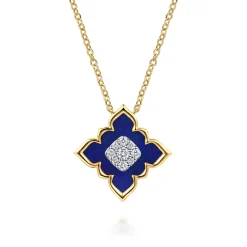 Discount Gabriel & Co. Floral - 18K White Yellow Gold Diamond and Lapis Floral Pendant Necklace