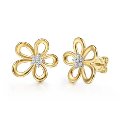 Clearance Gabriel & Co. Floral - 14K White Yellow Gold Diamond Floral Stud Earrings