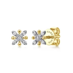 Sale Gabriel & Co. Floral - 14K White-Yellow Gold Diamond Flower Stud Earrings
