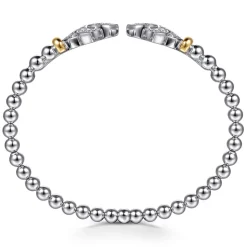 Discount Gabriel & Co. Floral - 14K Yellow Gold and 925 Sterling Silver Bujukan Beads and White Sapphire Flower Split Bangle Bracelet