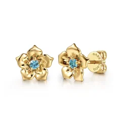 New Gabriel & Co. Floral - 14K Yellow Gold Blue Topaz Floral Stud Earrings