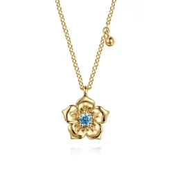 New Gabriel & Co. Floral - 14K Yellow Gold Blue Topaz Floral Drop Necklace