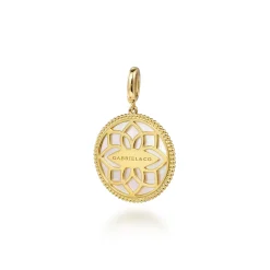 Gabriel & Co. Floral - 14K Yellow Gold Bujukan Diamond and Mother of Pearl Medallion Pendant in size 24mm With Detachable Bail