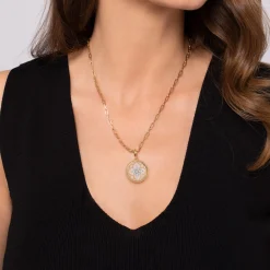 Gabriel & Co. Floral - 14K Yellow Gold Bujukan Diamond and Pink Mother of Pearl Medallion Pendant in size 24mm With Detachable Bail