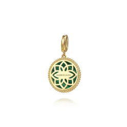 Online Gabriel & Co. Floral - 14K Yellow Gold Bujukan Diamond and Malachite Medallion Pendant in size 18mm With Detachable Bail