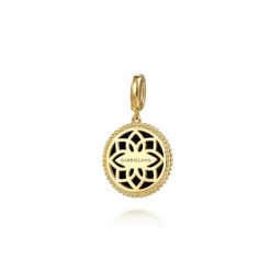 New Gabriel & Co. Floral - 14K Yellow Gold Bujukan Diamond and Black Onyx Medallion Pendant in size 18mm With Detachable Bail