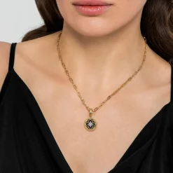 New Gabriel & Co. Floral - 14K Yellow Gold Bujukan Diamond and Black Onyx Medallion Pendant in size 18mm With Detachable Bail