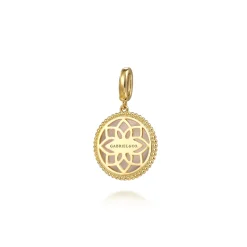 Discount Gabriel & Co. Floral - 14K Yellow Gold Bujukan Diamond and Pink Mother of Pearl Medallion Pendant in size 18mm With Detachable Bail