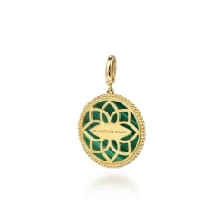 Gabriel & Co. Floral - 14K Yellow Gold Bujukan Diamond and Malachite Medallion Pendant in size 24mm With Detachable Bail