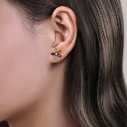Best Gabriel & Co. Floral - 14K Yellow Gold Diamond and Multi Color Amethyst Peridot Swiss Blue Topaz Garnet Citrine Floral Stud Earrings