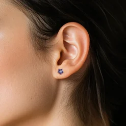 Online Gabriel & Co. Floral - 14K Yellow Gold Diamond and Sapphire Flower Stud Earrings