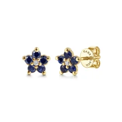 Online Gabriel & Co. Floral - 14K Yellow Gold Diamond and Sapphire Flower Stud Earrings