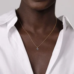 Sale Gabriel & Co. Floral - 14K Yellow Gold Diamond and Sapphire Flower Pendant Necklace