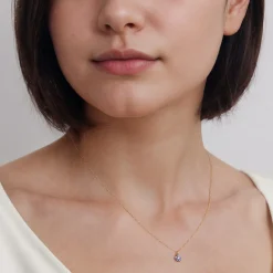 Sale Gabriel & Co. Floral - 14K Yellow Gold Diamond and Sapphire Flower Pendant Necklace