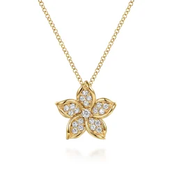 Online Gabriel & Co. Floral - 14K Yellow Gold Diamond Floral Pendant Necklace