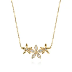Outlet Gabriel & Co. Floral - 14K Yellow Gold Diamond Floral Bar Necklace