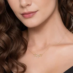 Outlet Gabriel & Co. Floral - 14K Yellow Gold Diamond Floral Bar Necklace