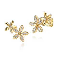 Sale Gabriel & Co. Floral - 14K Yellow Gold Diamond Floral Ear Climber Earrings