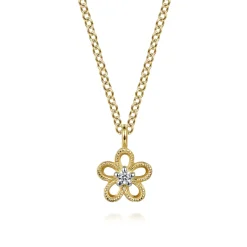 Discount Gabriel & Co. Floral - 14K Yellow Gold Diamond Flower Pendant Necklace