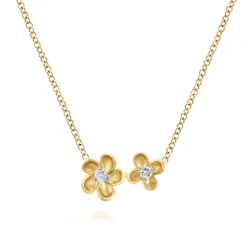 Sale Gabriel & Co. Floral - 14K Yellow Gold Double Flower Diamond Necklace