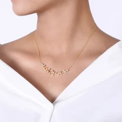 Discount Gabriel & Co. Floral - 14K Yellow Gold Floral Branch Diamond Necklace