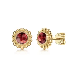 Sale Gabriel & Co. Floral - 14K Yellow Gold Garnet Bujukan Stud Earrings