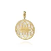 Clearance Gabriel & Co. Floral - 14K Yellow Gold 32mm Bujukan Diamond and Mother of Pearl Medallion Pendant With Detachable Bail