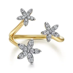 Sale Gabriel & Co. Floral - 14K Yellow Gold Pave Diamond Floral Open Ring