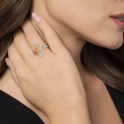 Sale Gabriel & Co. Floral - 14K Yellow Gold Pave Diamond Floral Open Ring