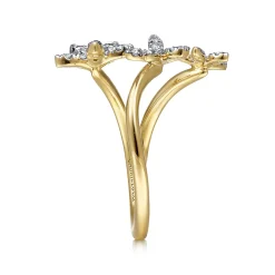 Sale Gabriel & Co. Floral - 14K Yellow Gold Pave Diamond Floral Open Ring