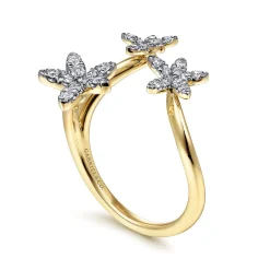 Sale Gabriel & Co. Floral - 14K Yellow Gold Pave Diamond Floral Open Ring
