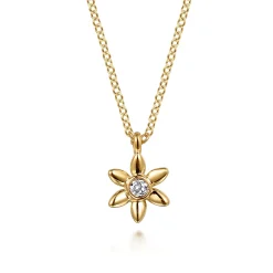 Gabriel & Co. Floral - Pendant Necklace Floral 14K Yellow Gold White Sapphire