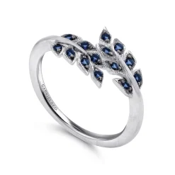 Online Gabriel & Co. Floral - Sterling Silver Bypass Leaf Wrap Ring with Sapphire Stones With Brush Finish