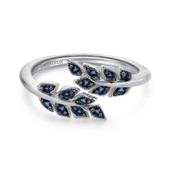 Online Gabriel & Co. Floral - Sterling Silver Bypass Leaf Wrap Ring with Sapphire Stones With Brush Finish