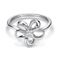 Sale Gabriel & Co. Floral - 925 Sterling Silver Floral White Sapphire Ladies Ring