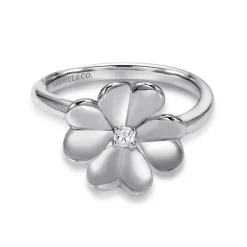 Clearance Gabriel & Co. Floral - 925 Sterling Silver High Polished Flower with White Sapphire Ring