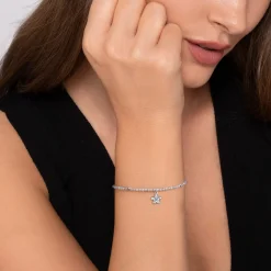 Best Gabriel & Co. Floral - 925 Sterling Silver London Blue Topaz Flower and Moon Stone bead Bracelet